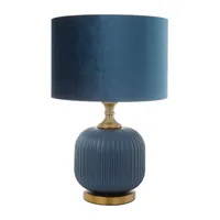 Glass Base Round Blue Velvet Shade Table Lamp