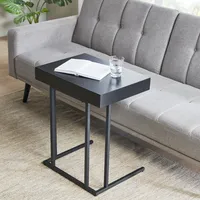 Black Wood and Metal C-Frame Accent Table