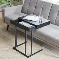 Black Wood and Metal C-Frame Accent Table