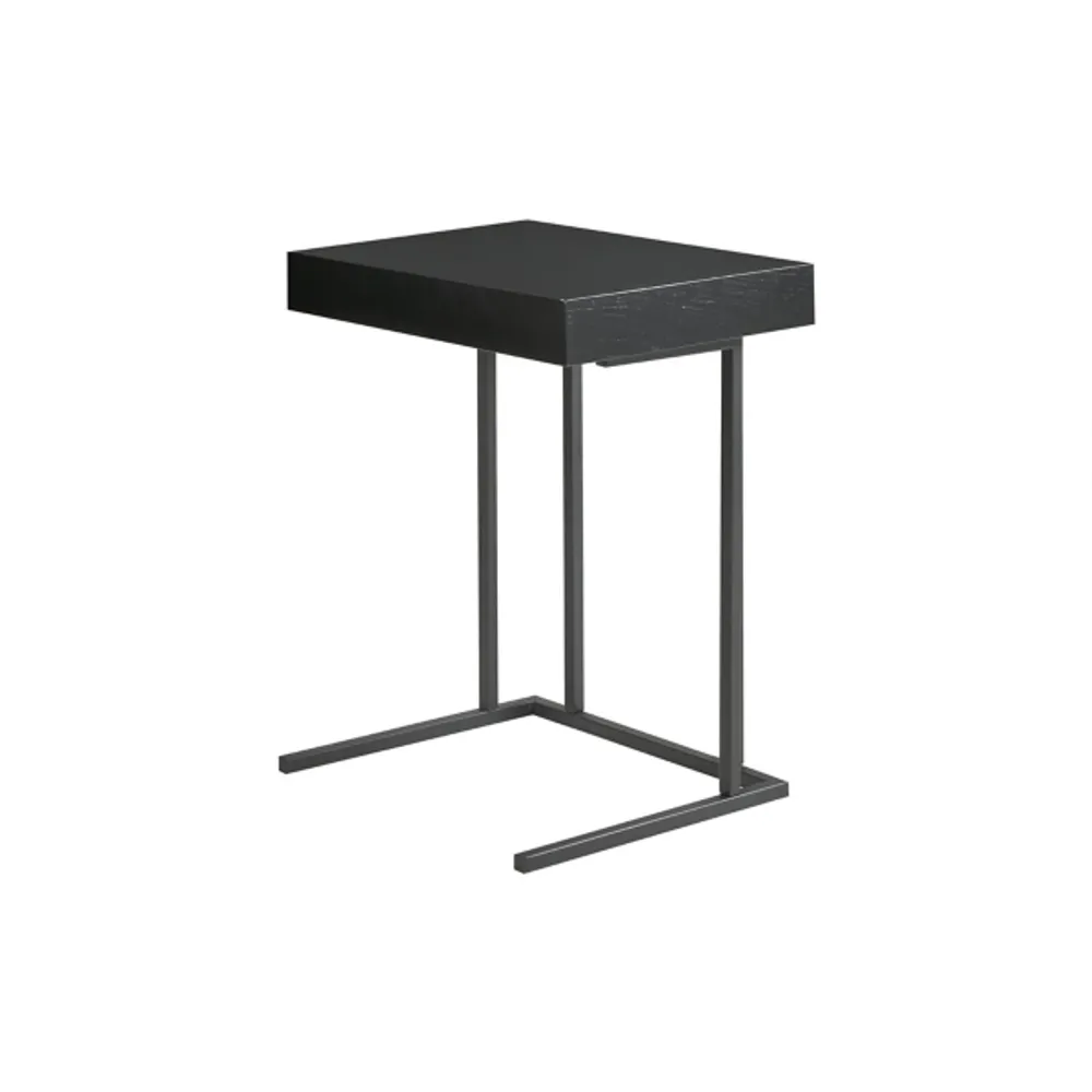 Black Wood and Metal C-Frame Accent Table