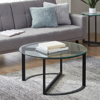 Round Tempered Glass Hourglass Base Coffee Table
