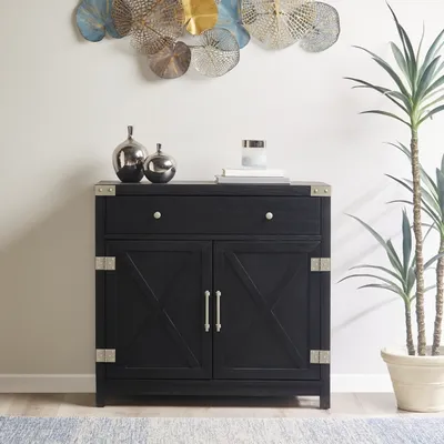 Midnight Black X-Shaped Doors Decorative Chest