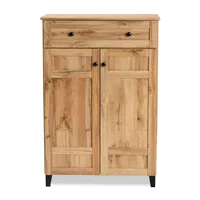 Oak 2-Door Grid Shoe Storage Cabinet