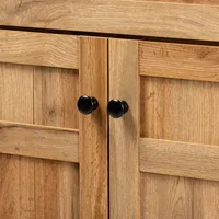 Oak 2-Door Grid Shoe Storage Cabinet