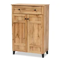 Oak 2-Door Grid Shoe Storage Cabinet