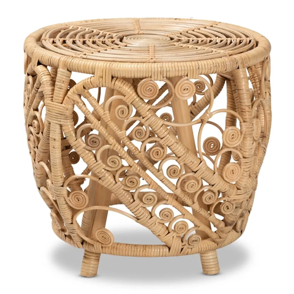 Natural Rattan Open Woven Accent Table