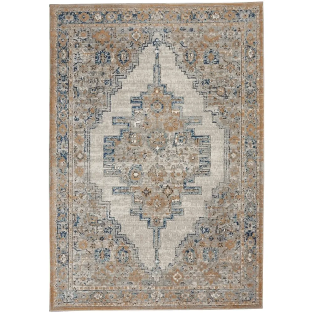 Blue and Gray Bordered Trina Area Rug, 5x7