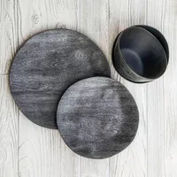 Charcoal Faux Wood Melamine Dinner Plate, Set of 6