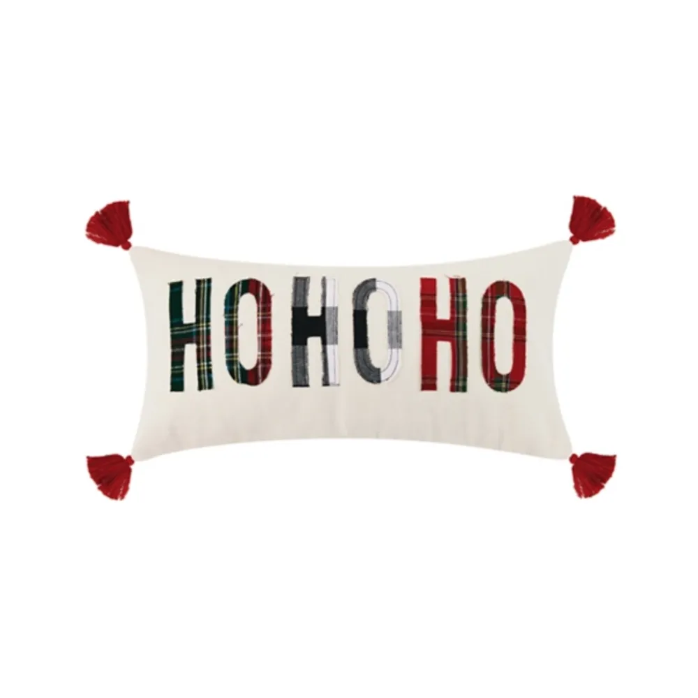 Ho Ho Ho Tassel Plaid Christmas Lumbar Pillow
