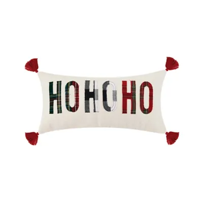 Ho Ho Ho Tassel Plaid Christmas Lumbar Pillow