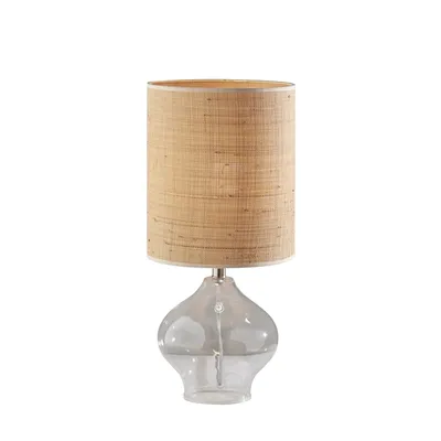 Clear Glass and Rattan Shade Table Lamp, 23 in.