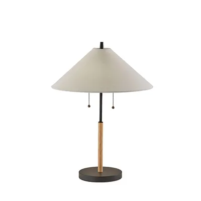 Natural Wood Flare Two-Bulb Table Lamp