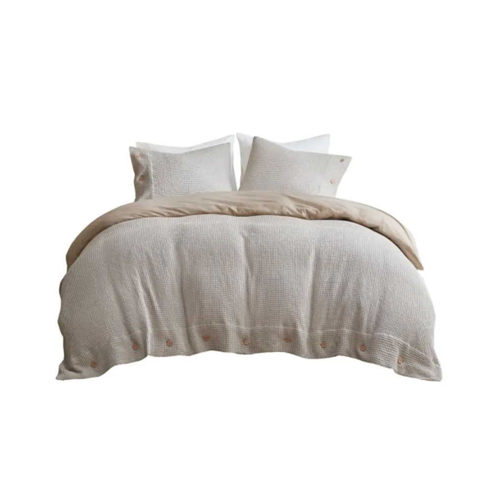 Beige Waffle Weave 3-pc. Queen Duvet Cover Set