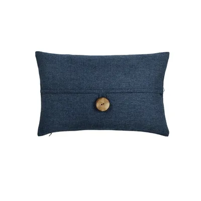 Navy Linen and Button Lumbar Pillow Cover