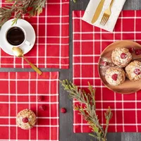 Red Plaid Cotton Placemats, Set of 6