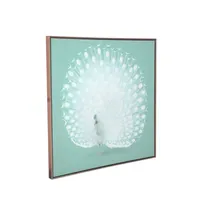 Green and White Peacock Framed Canvas Art