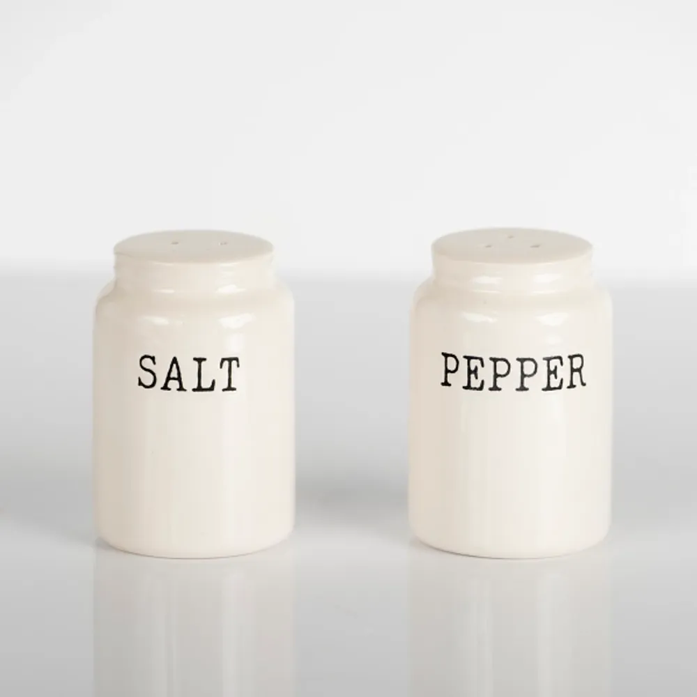 White Debossed Salt and Pepper Shaker Set