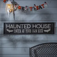 Black Haunted House Halloween Wall Plaque