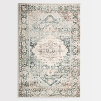 Rosette Green and Ivory Area Rug