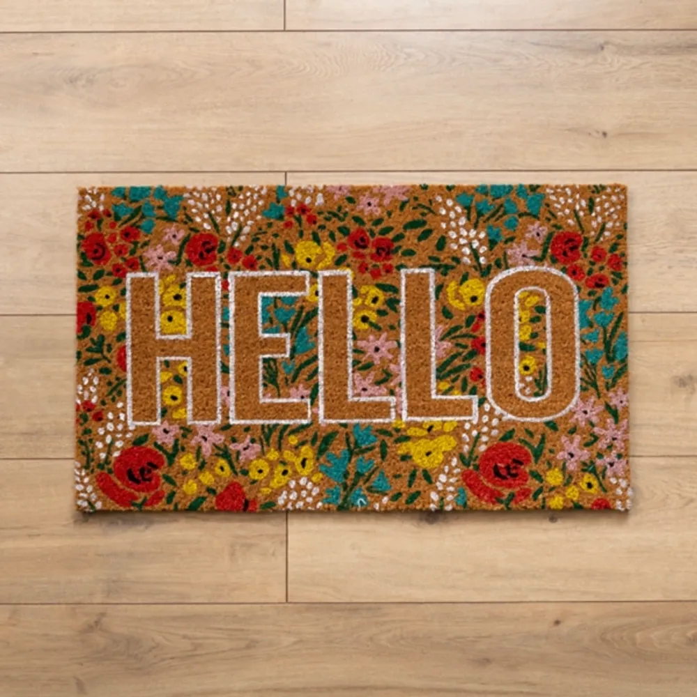 Hello Floral Coir Doormat