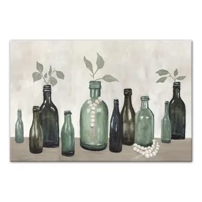 Sage Glass Bottles Canvas Art Print