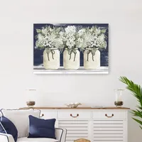 White Floral Trio Vases Canvas Wall Art