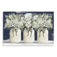 White Floral Trio Vases Canvas Wall Art