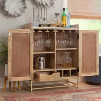 Natural Marble Rattan Front Bar Cabinet