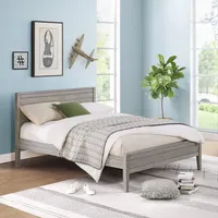 Rustic Smoke Gray Wood Panel Full Bed Frame