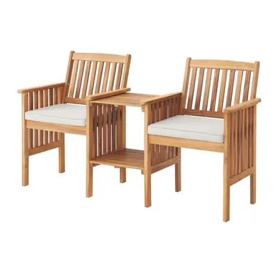 Natural Acacia Wood Ivory Cushion 3-pc. Patio Set