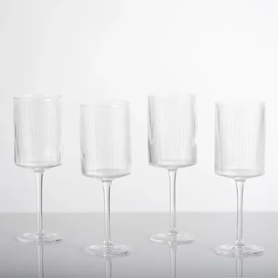 Linear Ribbed Goblet Wine Glasses, Set of 4