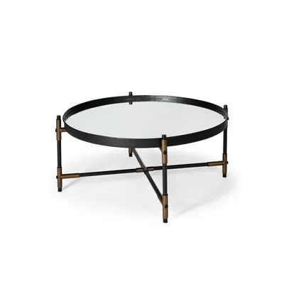 Bronze and Onyx Mirror Top Round Coffee Table