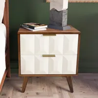 Brown and White Wood 2-Drawer Nightstand