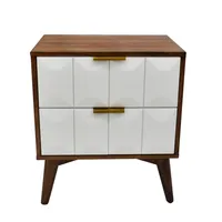 Brown and White Wood 2-Drawer Nightstand