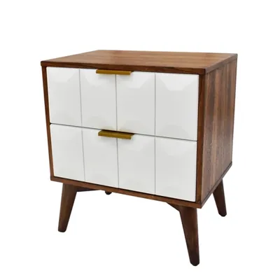Brown and White Wood 2-Drawer Nightstand