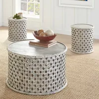 Round White Wood Lattice Accent Table