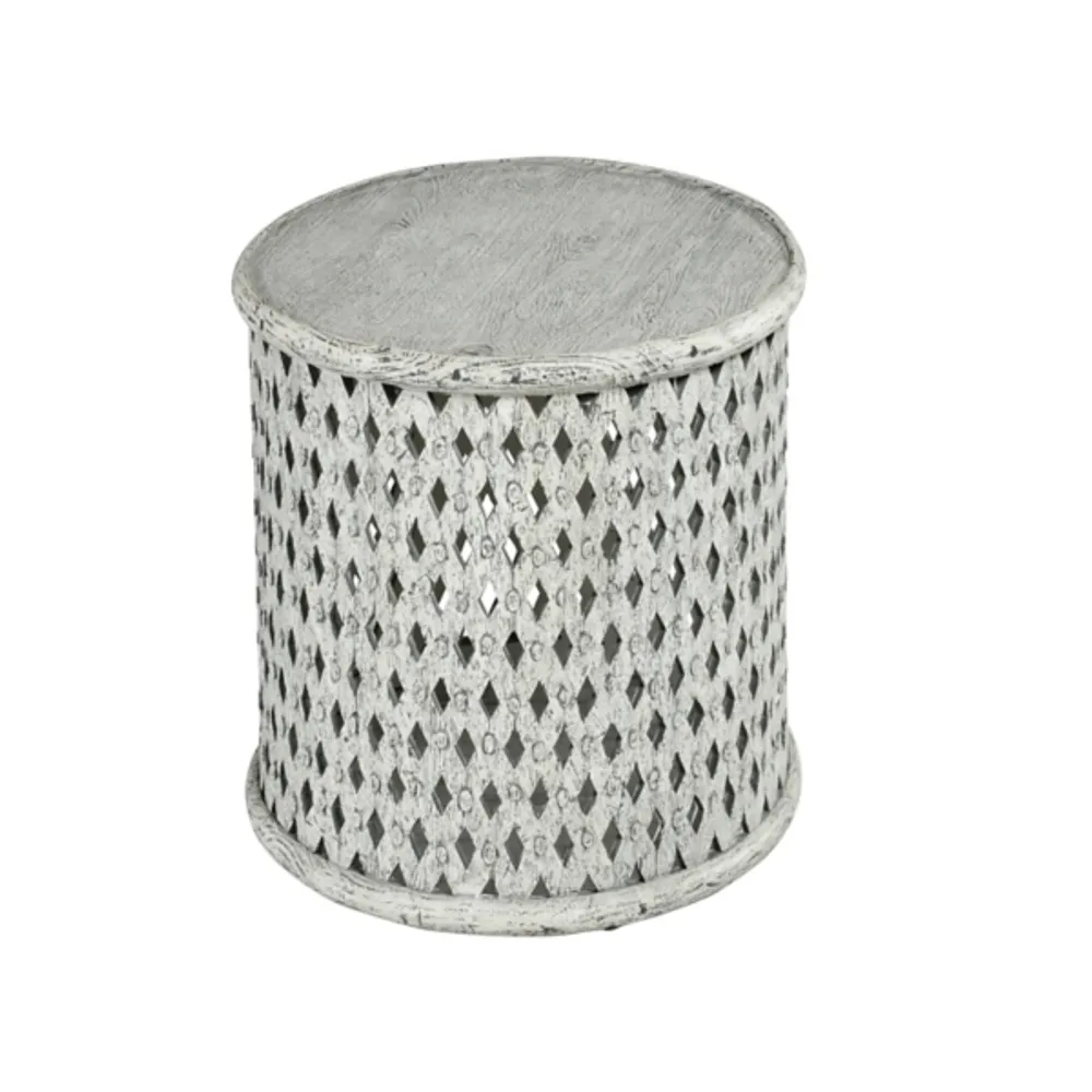 Round White Wood Lattice Accent Table