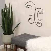 Black Metal Modern Outline Faces Wall Plaque