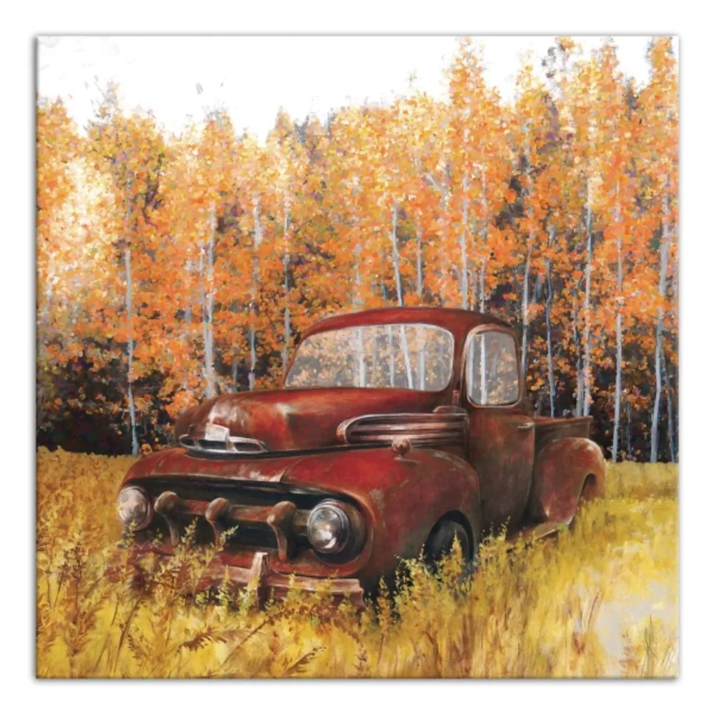 Old Truck in a Fall Field Canvas Art Print