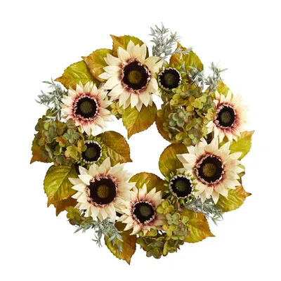 White Sunflowers and Hydrangeas Harvest Wreath