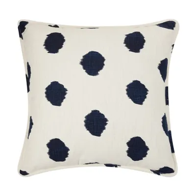 White and Navy Abstract Dot Pillow