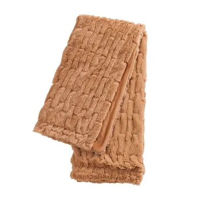 Camel Fluffy Faux Fur Cotton Throw