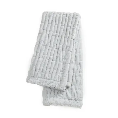 Light Gray Ruched Faux Fur Throw