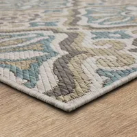 Light Gray Boho Ikat Indoor/Outdoor Area Rug, 5x7