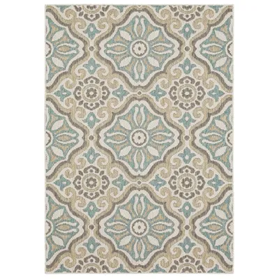 Light Gray Boho Ikat Indoor/Outdoor Area Rug, 5x7