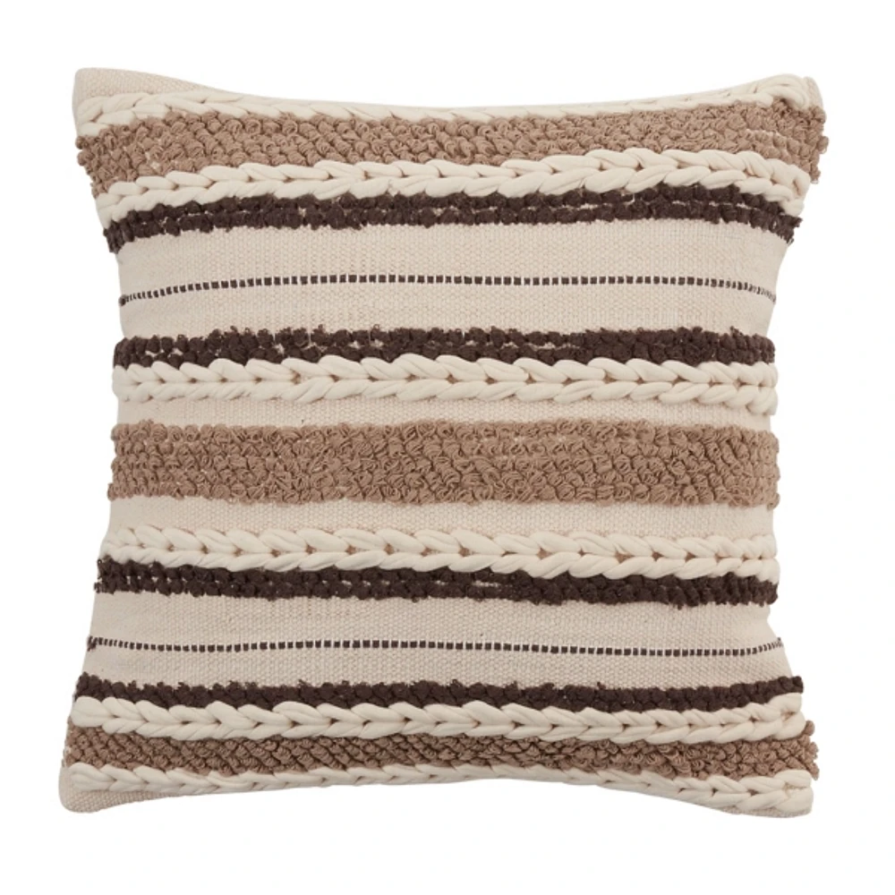 Neutral Striped Woven Square Throw Pillow