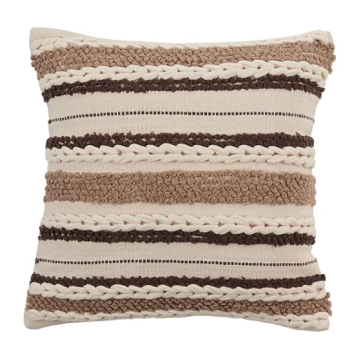 Neutral Striped Woven Square Throw Pillow