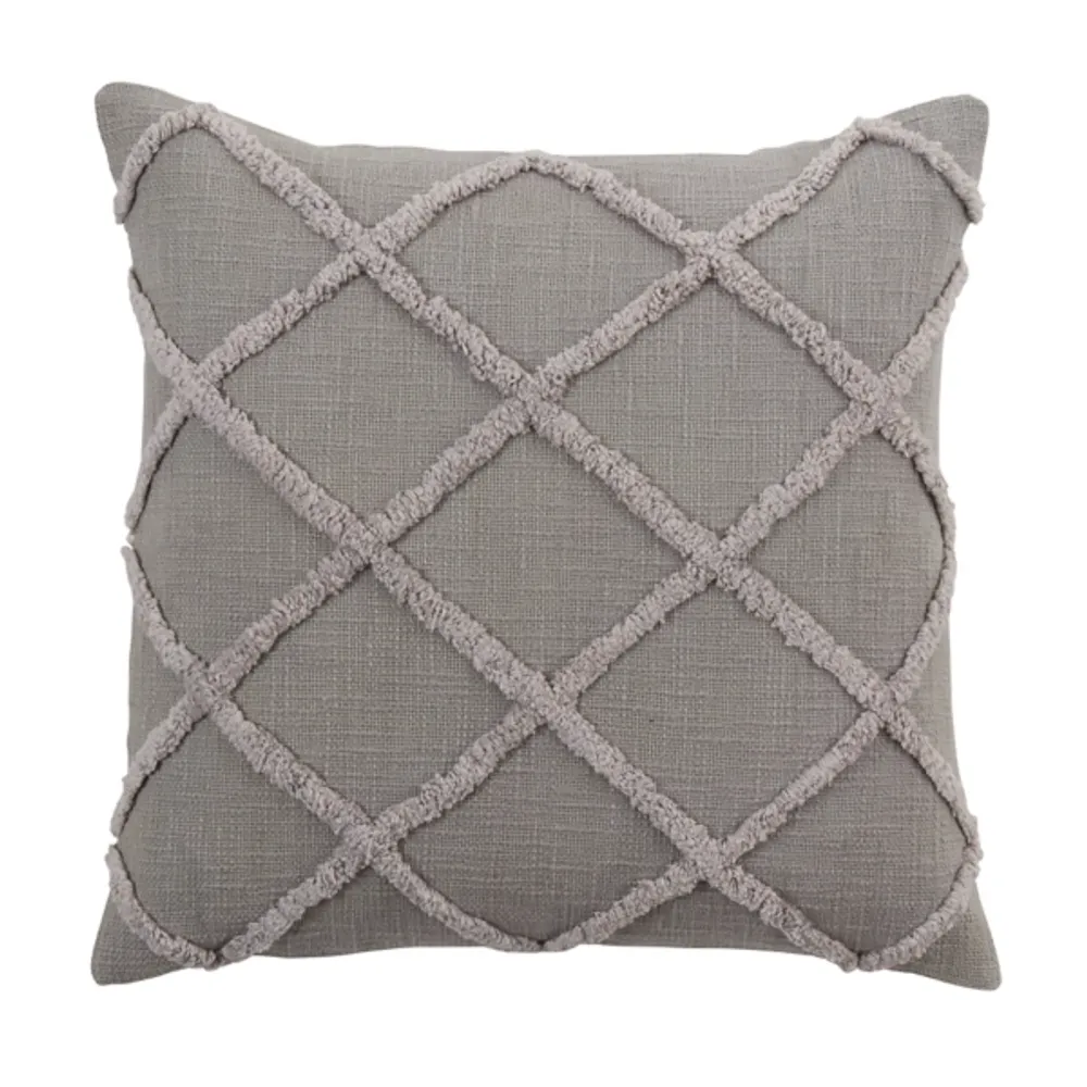 Tufted Gray Diamond Pillow Cover