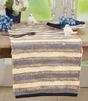 Natural Tan and Blue Striped Table Runner