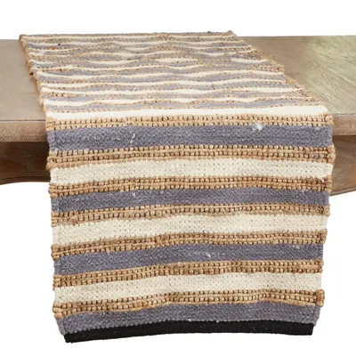 Natural Tan and Blue Striped Table Runner